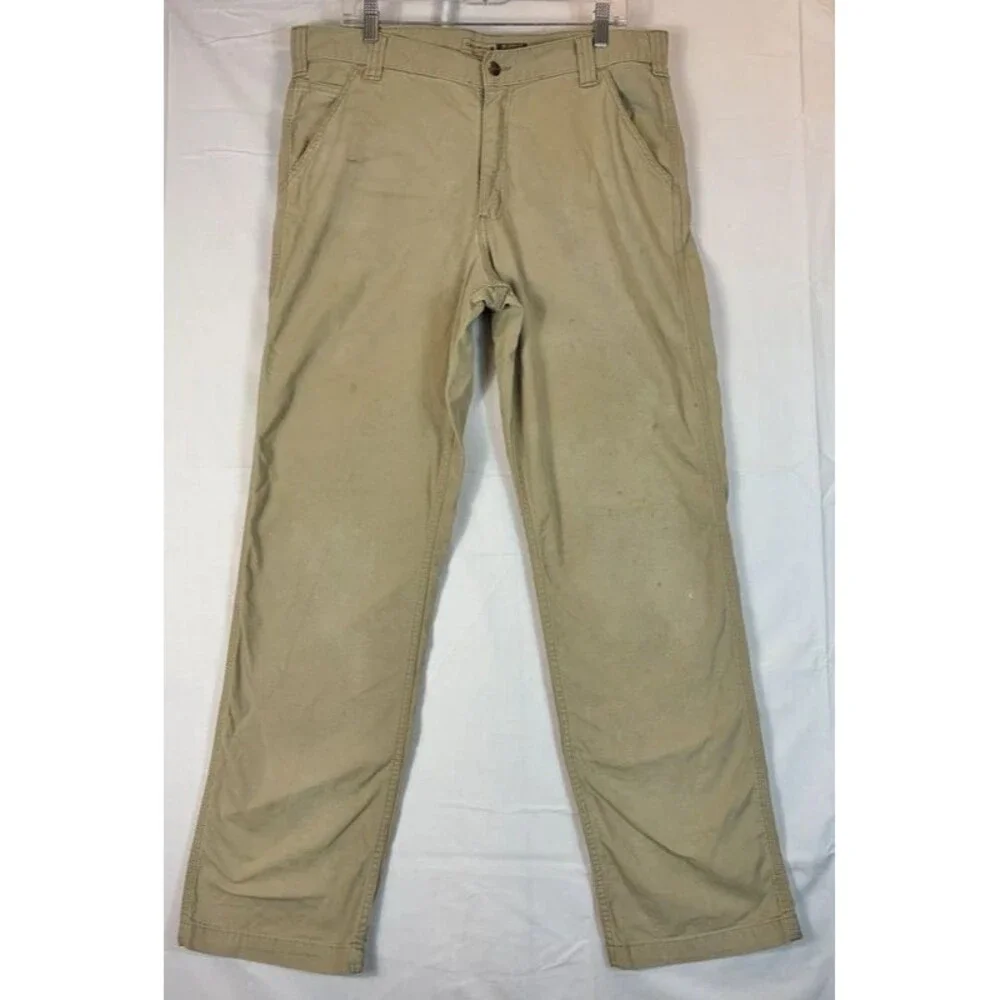 Carhartt Rugged Flex Relaxed Fit Canvas Work Pant Tan Men’s 36x34 Measure 33